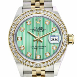 Datejust 28 Mint Green set with diamonds Dial Diamond Bezel Yellow Gold Jubilee Ladies Watch 279383RBR 279383