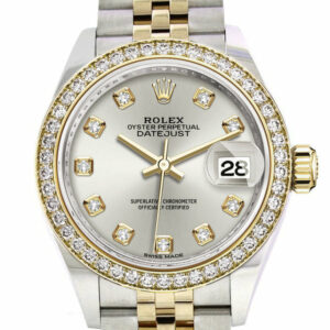 Datejust 28 Silver set with diamonds Dial Diamond Bezel Yellow Gold Jubilee Ladies Watch 279383RBR 279383