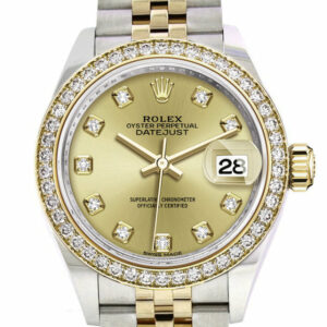 Datejust 28 Champagne set with diamonds Dial Diamond Bezel Yellow Gold Jubilee Ladies Watch 279383RBR 279383