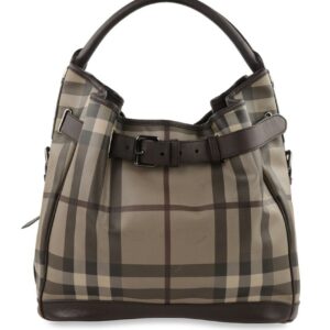 Burberry Smoke Check Medium Walden Belted Trench Brown Canvas Hobo Bag