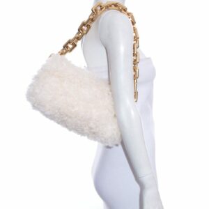Bottega Veneta Ivory Shearling Chain Pouch Handbag