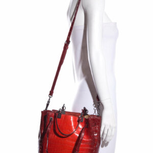 Bottega Veneta Red Vesuvio Croc Bucket Shoulder Bag