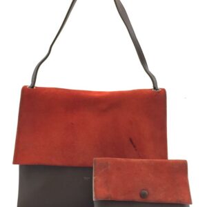 Céline Shoulder Bag All Soft with Pochette Orange Grey Calf Leather and Suede Leather Tote