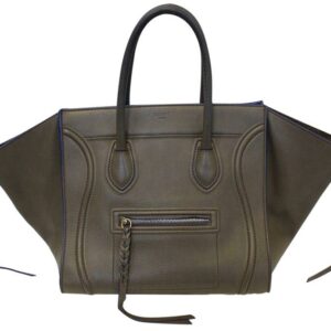 Céline Cabas Phantom Luggage Bicolor Olive Green Grained Leather Tote