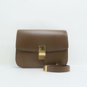 Céline Classic Box Medium Brown Calfskin Leather Shoulder Bag