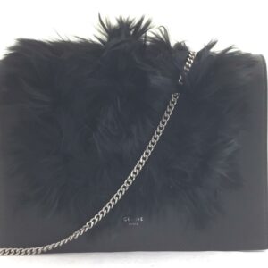 Céline Clutch Frame Black Leather and Fur Cross Body Bag