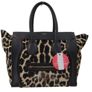 Céline Luggage Leopard Print Tote Brown Ponyhair Leather Shoulder Bag