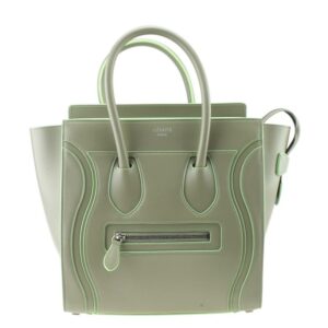 Céline Luggage Micro Beige & Green Trim Greyxgreen Leather Tote