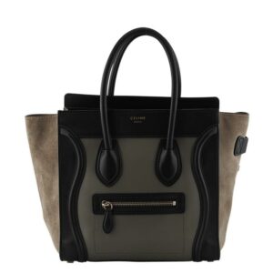 Céline Luggage Micro Black Color Block Leather & Suede Tanxgreenxblack Leatherxsuede Tote