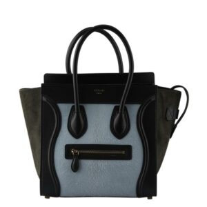 Céline Luggage Micro Pony Hair & Leather Blackxgreenxblue Calf Hairxleather Tote