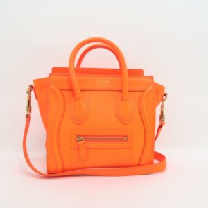 Céline Luggage Nano Neon Orange Calfskin Satchel