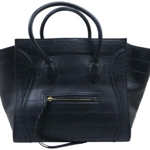 Céline Cabas Phantom Luggage Medium Croc Embossed Black Calfskin Leather Tote