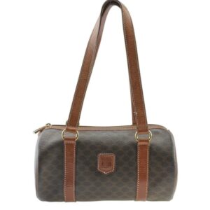 Céline Macadam Barrel Brown Coated Canvas Shoulder Bag