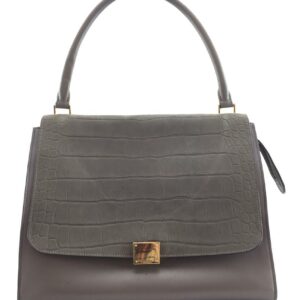 Céline Trapeze Grey Leather and Embossed Crocodile Leather Shoulder Bag