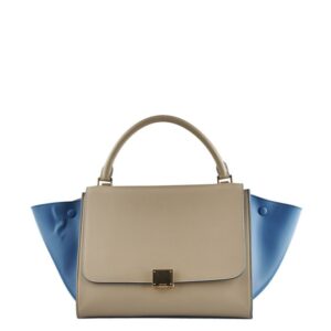 Céline Trapeze Large Blue & Tan Bluextan Leather Satchel