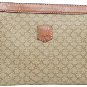 Céline Vintage Zip Pouch Tan and Brown Canvas Clutch